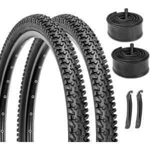 Hycline Mountain Bike Tires Set: 2-Pack 26x2.125/ 56-559 Folding Replacement Puncture-Resistant Bicycle Tires and Pair 26-inch Inner Tubes with Tire Levers Compatible with MTB Off-Road Bike