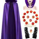 Halloween Costumes for Women, Purple Cape, Anime Cosplay Hooded Cloak, Purple Anime Wig, Womens Costumes Props Set Size S,M