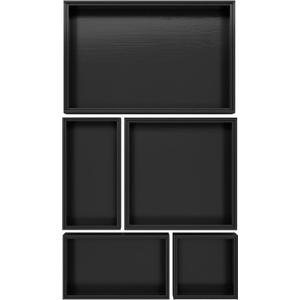 Black Bamboo Bathroom Drawer Organizer, Wooden Kitchen Utensil Holder Set of 5, Stackable Junk Drawer Organizer Tray, Multi-Use Storage Bins Boxs Dividers for Home, Office, Clothing, Makeup, Jewelry
