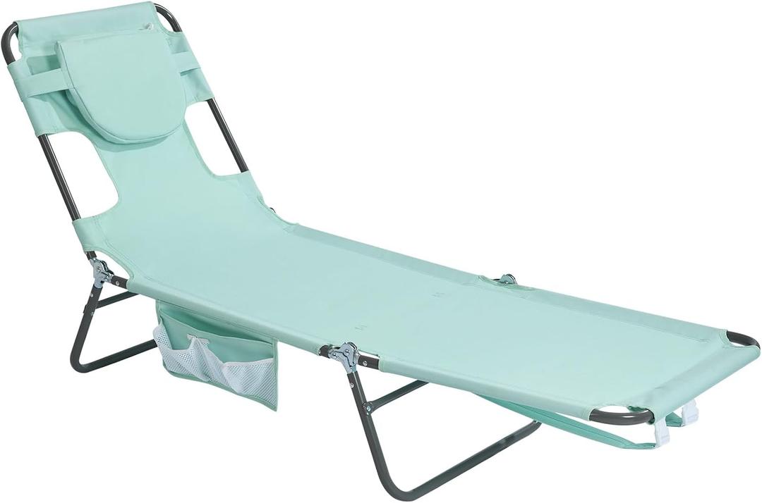 SunnyFeel Lounge Beach Chair for Adults with Face Hole, Backpack Reclining Beach Chairs Lay Flat, Sun Face Down Tanning Chair, Portable Folding Camping Cot for Outside Pool, Sunbathing, Reading, 71.85 x 21.65 x 11.42 inches