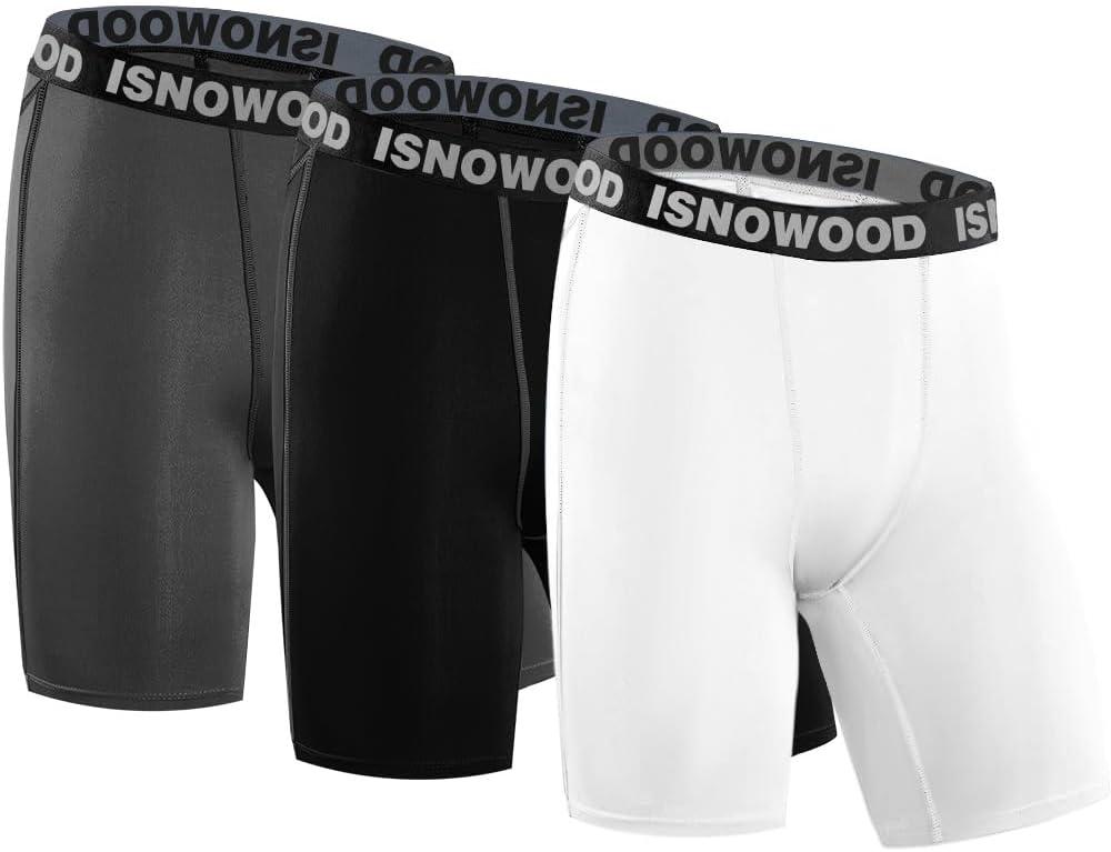 isnowood Compression Shorts for Men Spandex Running Workout Athletic Underwear (XX-Large, 3 Pack: Black, Gray, White)
