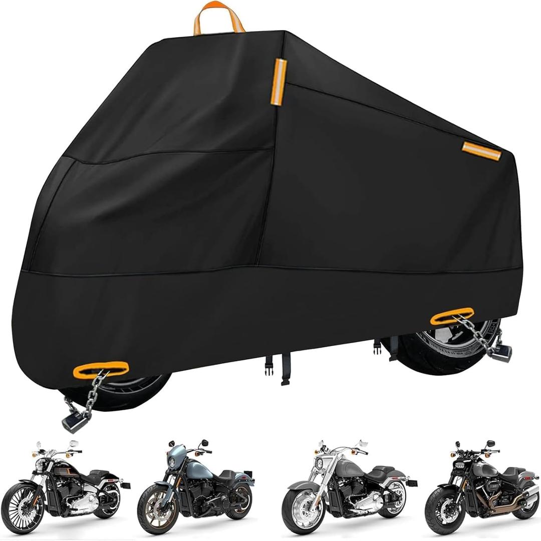 Motorcycle Cover Waterproof Outdoor, 300D Heavy Duty Vehicle Cover All Season Universal Protection, Lock Holes & Storage Bag, Fits Motorbikes, Sportbikes, Dirt Bikes, Scooters up to 86.6"