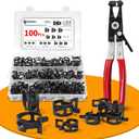 100Pcs Spring Hose Clamps 10-21mm 5 Sizes, Fuel Line Water Pipe Air Tube Silicone Vacuum Clamp with Pliers, Low Pressure Durable Fastener for Automotive & Plumbing