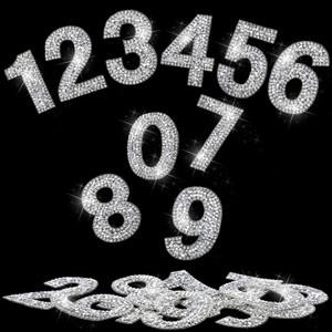 Yinder 60pcs Bling Rhinestone Numbers Self-Adhesive Glitter Number Crystal Iron-on Numbers Stickers 0-9 DIY Crafts Stickers Letter for Clothing Decoration 2.56 inches (Silver)