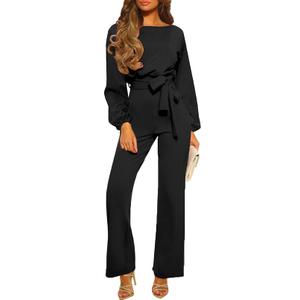 Happy Sailed Womens Loose Short Sleeve Belted Wide Leg Pant Romper Jumpsuit Business Casual One Piece Outfits L