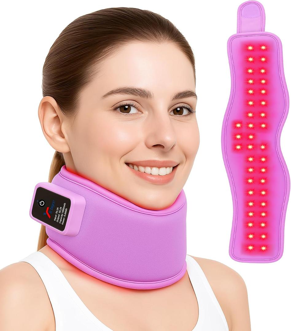 Red Light Therapy Neck Brace, Red Light Therapy Device for Neck Pain Relief, 660nm Red Light & 850nm Near Infrared Light Therapy for Pain Relief, Travel, Sleep, Office Use for Women & Men (Purple)