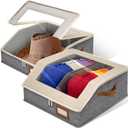 2-in-1 Hat Organizer for Baseball Caps Holds 48-60 Caps Hat Storage with Adjustable Divider Stackable Hats Holder for Closet with Clear lid Cowboy Hat Box for Men Women 2 PCS Beige and Grey (White)