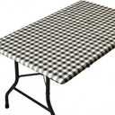 Rectangle Picnic Table Cloth, Elastic Waterproof Fitted Vinyl Tablecloths for 4 Foot Tables, Wipeable Flannel Backed Table Covers for Dining, Camping, Outdoor(Black Plaid,24"x48")