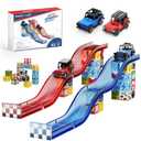 tinytrek Magnetic Tiles Race Track Set, 52PCS STEM Educational Magnetic Building Blocks with 2 Race Cars, Montessori Sensory Travel Toys for Kids 3 4 5 6 7 8, Birthday for Boys & Girls