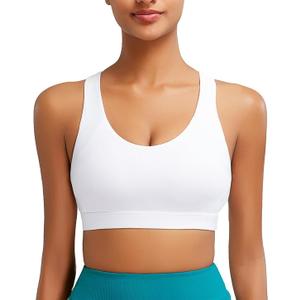 RUNNING GIRL Women's Sports Bra, Medium-High Support with Padded Crisscross Back Straps, Workout Supportive Sports Bras, White, M