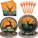 96Pcs Hunting Camo Party Supplies Oh Deer Hunting Birthday Party Decorations 350GSM Disposable Hunting Theme Birthday Tableware Set Camo Plates Napkins Forks for Outdoor Camping Picnic Decor Serves 24