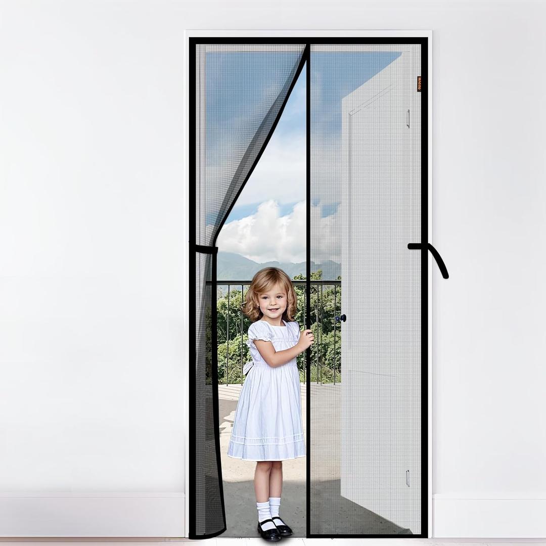 Magnetic Screen Door, Fits 36'' x 98'' Door, Scratch-Proof Polyester, Keep Annoying Creatures Out, Pet Friendly Mesh, Easy Install, Self-Sealing, with Keep Open Straps if Don't Need Close, Grey
