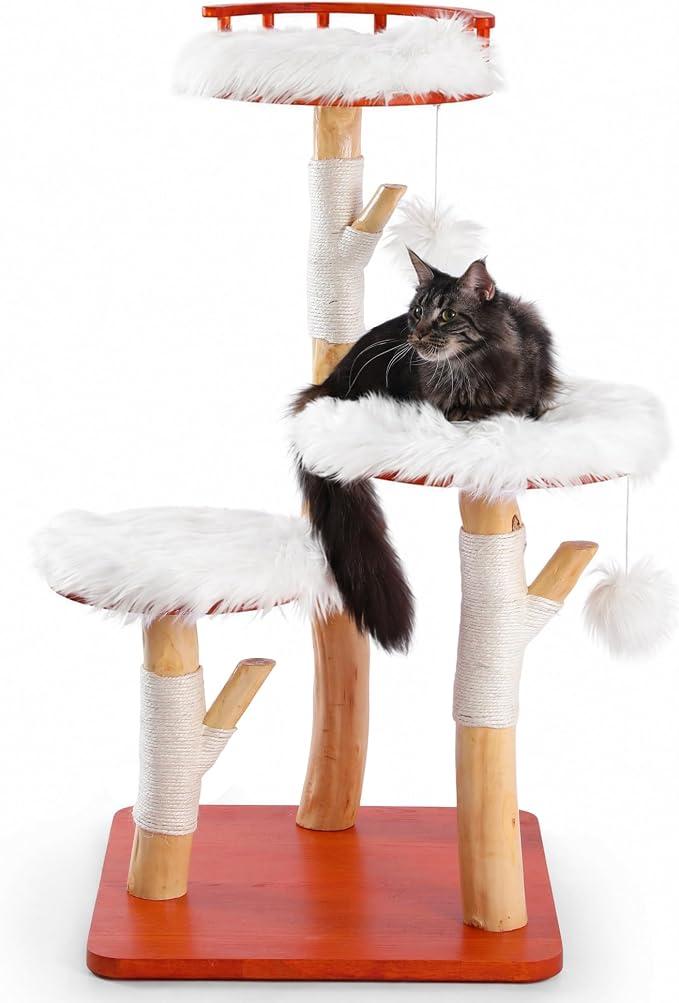 KONELCARE 46" Solid Wood Cat Tree, Crafted for Elegant Homes