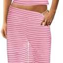 Fnortc Womens Striped Tube Top Low Waist Wide Leg Pants Set Summer Beach Fashion Trendy Two Piece Y2K Outfits Small