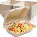ECOLipak 500 Pack Clamshell Take Out Food Containers, 100% Compostable Disposable To Go Containers, 9X6 inch Heavy-Duty To Go Boxes for Food