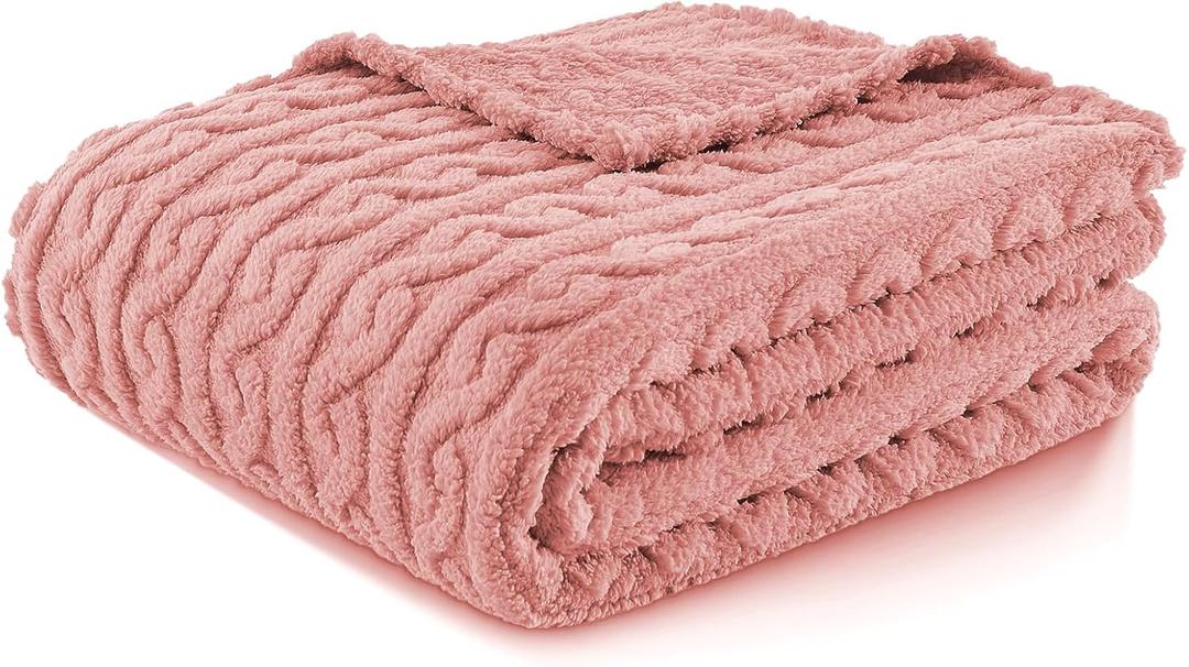 FY FIBER HOUSE Sherpa Blanket - 3D Pattern Design Dusty Pink Throw Blanket for Sofa Couch, Bed, Warm Super Soft Cozy Microfiber Fleece Blanket for Living Room, Throw 50x60