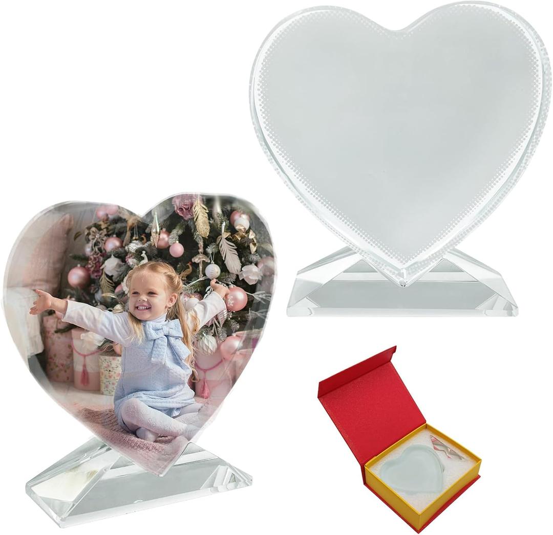 Ismosm Sublimation Crystal Blanks, Two Pack Glass Plaque Blanks for Sublimation Award Plaque, Picture Frame, Sublimation Gifts, Crystal Tabletop Decor, DIY Sublimation Blanks with Improved Gift Box (Heart 2 Pack)