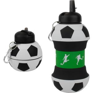 Maccabi Art Clip-On Collapsible 1 Liter, 34 oz. size BPA-Free Silicone Soccer Ball Large Water Bottle for Kids