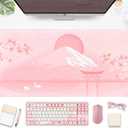 Cherry Blossom Mouse Pad Kawaii Pink Floral Desk Mat, Japanese Pastel Sakura Large Anime Gaming Mousepad XXL, Cute Aesthetic Mount Fuji Japan Keyboard Mats for Women Office Desk Pads 31.5"x15.75"