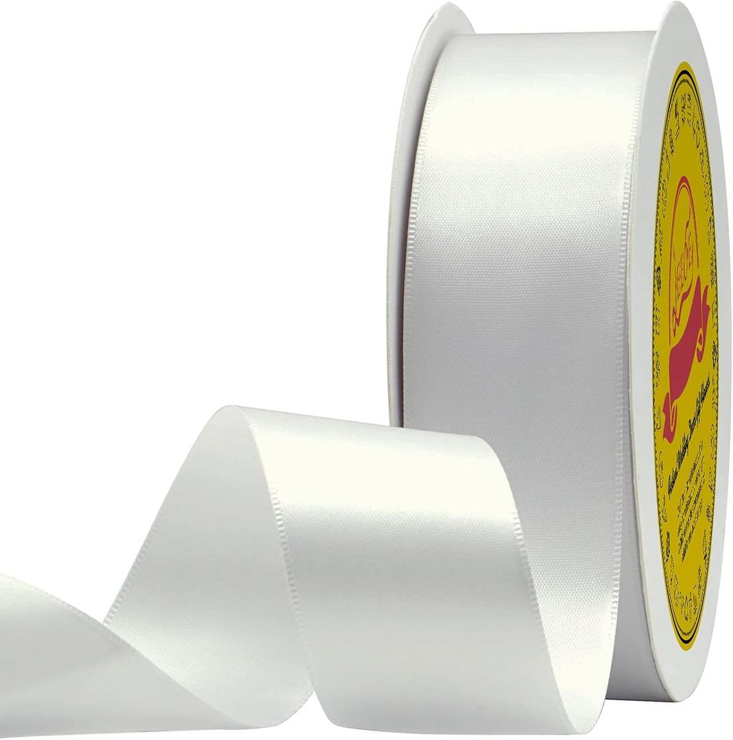 Double Face Satin Ribbon 1-1/2" X 50 Yards Polyester Off White Ribbon for Gift Wrapping Very Suitable for Weddings Party Invitation Decorations and More