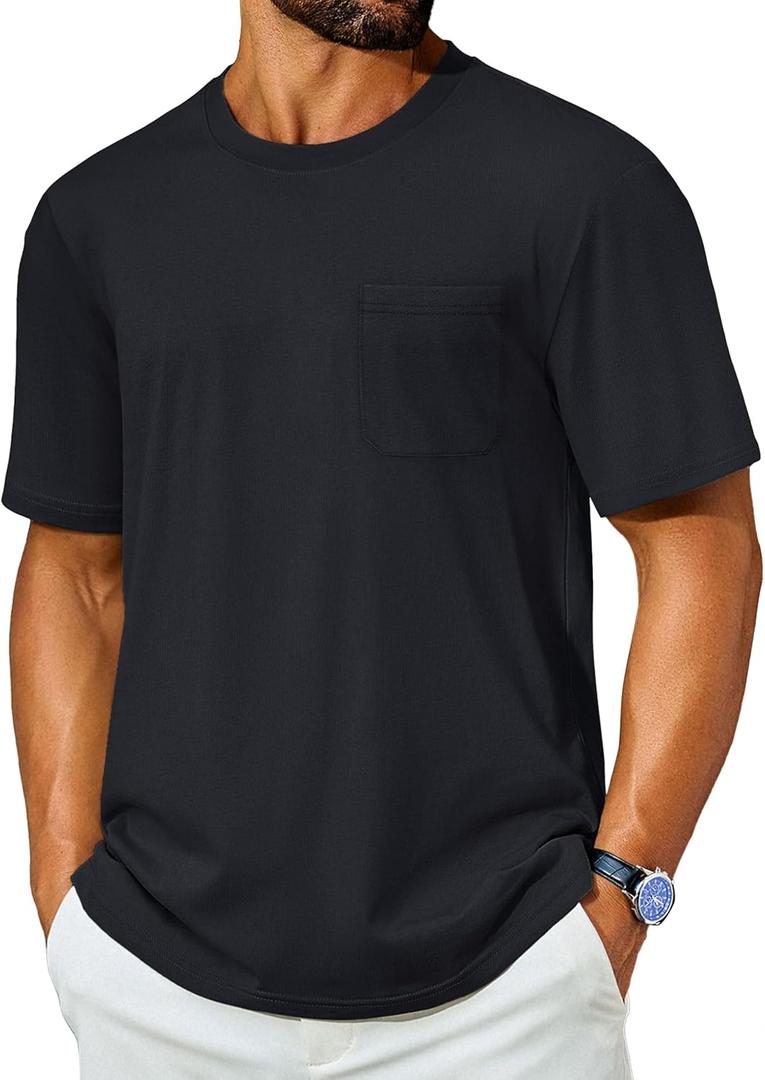 Cotrasen Mens T-Shirts Cotton Short Sleeve Pocket Tee Shirt Casual Crew Neck Moisture Wicking Soft Basic T Shirts (Large, Black)