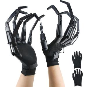 Articulated Fingers, Halloween Articulated Finger Extensions with Gloves, 3D Claw Hands Scary Skeleton Hands for Cosplay, Flexible Realistic Halloween Decoration Accessory Fits Most Finger Sizes-Black