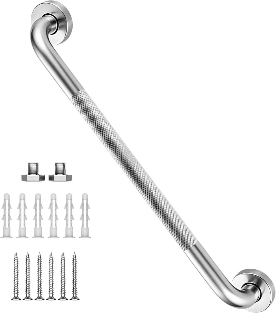 24 Inch Shower Grab Bar, Brushed Nickel Anti Slip Safety Bars, 304 Stainless Steel Bathroom Handrail, Handicap Grab Bars for Wall, Shower Grip Handle for Seniors Elderly Injury Assist Bath (1.25" Dia)