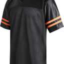 DEHANER Plain Black Football Jersey for Men Unisex 90s 00s 10s Hip Hop Hipster Shirts Training Vintage Tops Gym Streetwear Orange Stripe-Black Jersey, Men Size X-Large