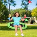 Odoland 24" Kids Tree Swing - Outdoor Small Saucer Swings with 900D Oxford Fabric, Backyard Play Equipment for Children Ages 3-12 Green