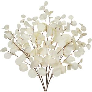 Cream White Eucalyptus Stems Fake Eucalyptu Leaves 34 Long Silver Dollar Leaves 5 Pcs Silk Eucalyptu Stems for DIY Bouquet Arrangements Centerpieces Shower Decorations-Artificial Eucalyptus Spray