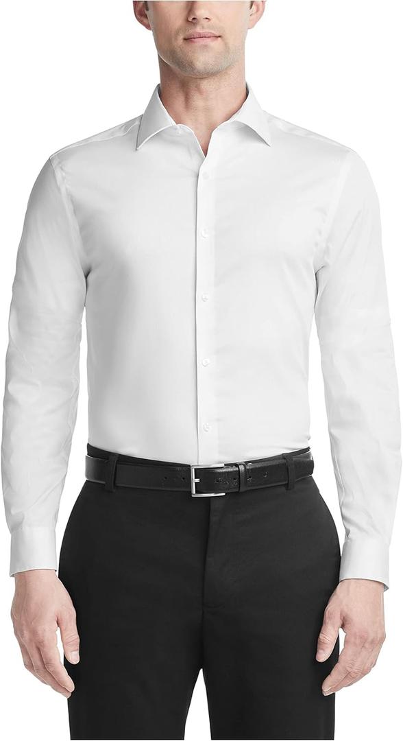 Men's Dress Shirt Slim Fit Ultra Wrinkle Free Flex Collar Stretch M