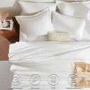 CozyLux Queen Comforter Set White Seersucker 7 Pieces Bed in a Bag Queen Comforter Set with Sheets, Luxury Soft Bedding Set with Down Alternative Comforter, Sheets, Pillowcases & Shams for All Seasons