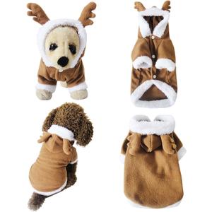 Yoption Christmas Reindeer Dog Costume, Winter Funny Pet Hoodies, Warm Puppy Clothes for Small Dogs Costumes (XL) (14.1"Neck Girth, 18.1"Chest)