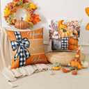 Artscope Fall Decorative Throw Pillow Covers 18x18 Inch Set of 4 Fall Gifts for Home Decor, Autumn Pumpkin Sweet Home Thankful Grateful Blessed Outdoor Farmhouse Pillow Cases for Sofa Couch-Orange