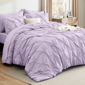 Bedsure Full Comforter Set Light Purple - Bed in a Bag Full Size Bedding Set 7 PCS, GentleSoft Pintuck Bed Set Gift for Family, All Season Down Alternative Comforter with Sheets, Pillowcases & Shams
