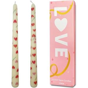 Topsics Ivory Taper Candles Set of 2, 10 inch Ivory Tall Candle, Unscented Heart Patterns Candlesticks, Long Burning Candles for Home Decor, Wedding, Valentine's Day