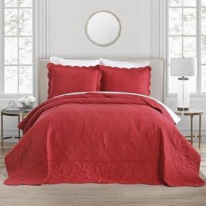 ENASAL Cotton Jacquard Bedspread Quilt Bedding Sets Reversible Comforters Coverlets Bedspread for All Seasons, Paisley Floral Stiching Pattern, Burgundy, Queen Size