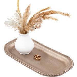 Wooden Decorative Tray, 13.95.9" Oval Distressed Boho Coffee Table Tray Decor, Kitchen Dining Table Trays Farmhouse Home Decor, Wood Beaded Rustic Trays for Living Room, Bathroom (Golden Brown)