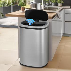 Dkeli 13 Gallon / 50L Kitchen Trash Can for Bathroom Bedroom Home Office Automatic Touch Free Stainless Steel High-Capacity Garbage Can with Lid Brushed Motion Sensor Waste Bin
