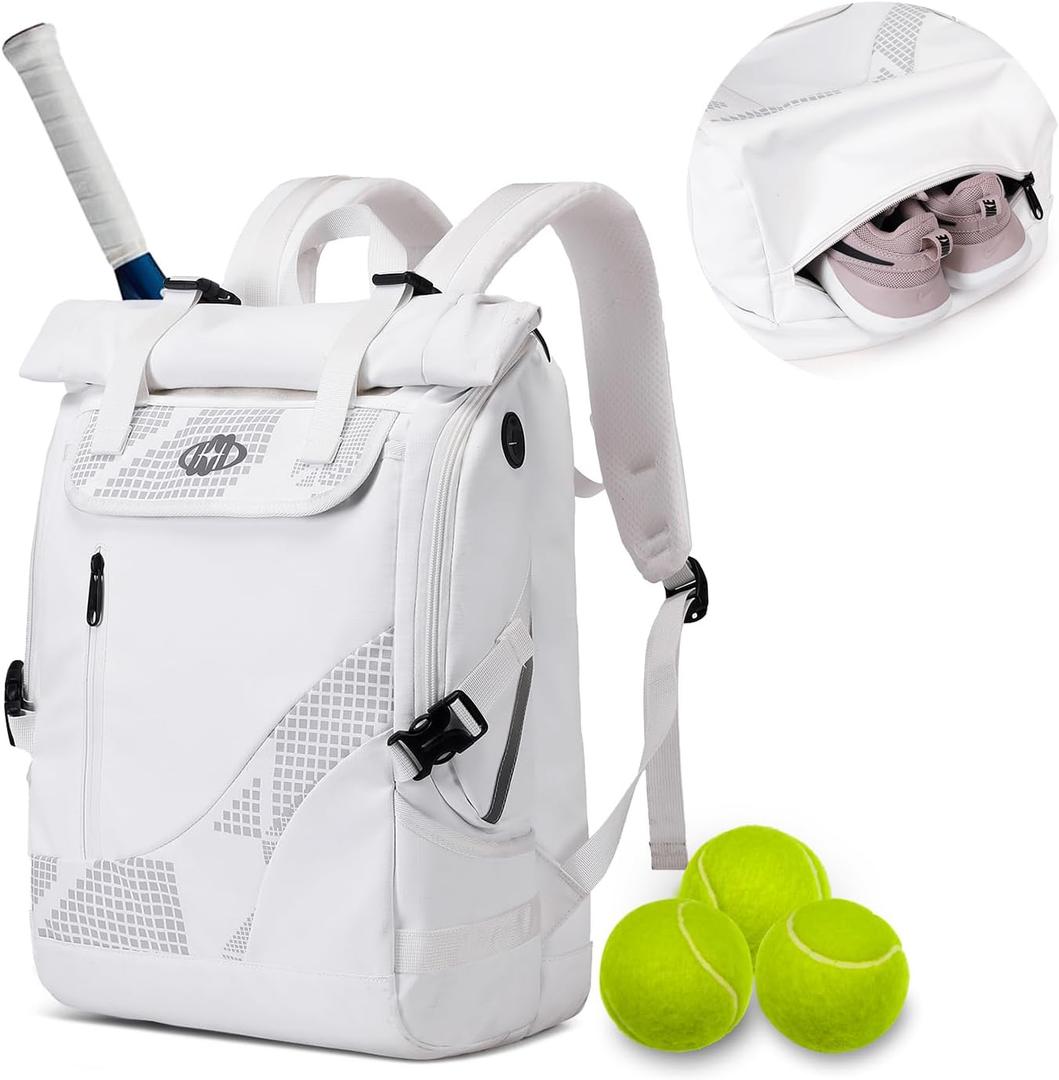 UMGG Tennis Bag Tennis Backpack for Women Men Holds 2 Rackets with Shoe Compartment, Large Pickleball Backpack Hold Tennis Racket, Pickleball Paddles, Badminton Racquet, 11.4 x 7.9 x 18.1 inches