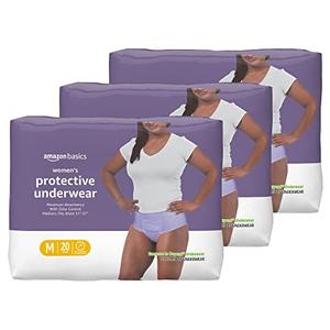Amazon Basics Maximum Absorbency Incontinence Underwear for Women, Disposable Postpartum, Bladder Leak Protection, Odor Control, Soft, Medium, Lavender, 57 Count (3 Packs of 19)