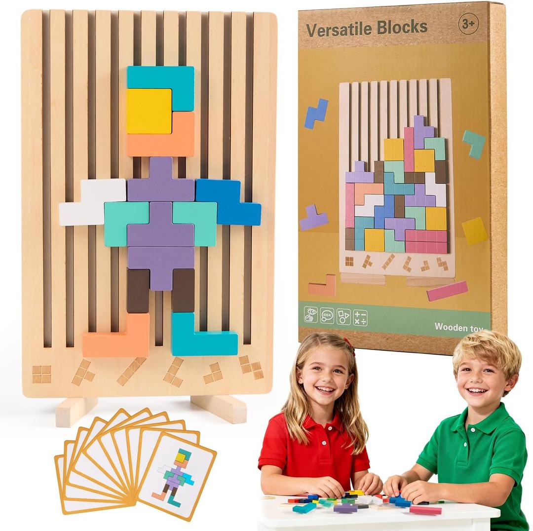 Wooden Stacking Puzzle Toy for Kids Ages 3-6, Educational Building Blocks Brain Teaser Game, Learning Toys for Family Activities & Home Decor(1 Set)