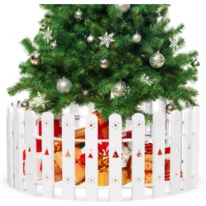 Christmas Tree Fence Decoration, 16.5 Inch Tall White Picket Fence, Christmas Tree Fence Protector for Kids, Dogs, Pets Freestanding Circle Barrier Around Artificial Real Xmas Trees