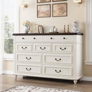 Tall Dresser for Bedroom 9 Drawer Chest of Drawers, Farmhouse Dressers for Bedroom, Large Dresser for Closet, Dressers & Chests of Drawers (White, 53.5" W x 36.2" H)