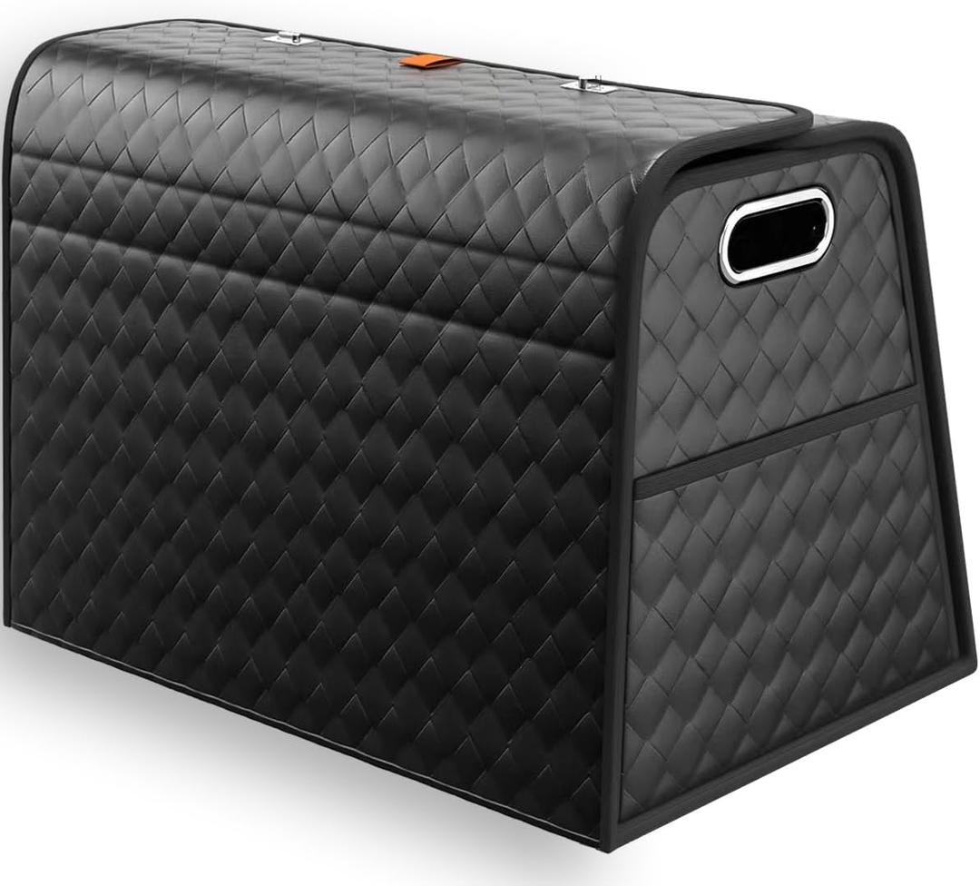 Aiuwo Foldable Leather Trunk Organizer for Car, SUV, Truck, MPV, Multi-Compartment Storage Box for Shopping, Camping, Picnic, Home, Garage box (Black, Standard)