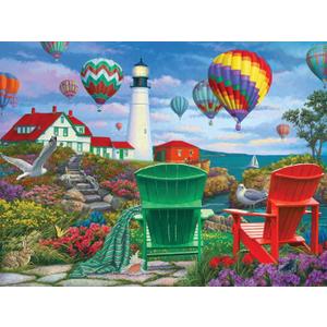 Bits and Pieces  Large 300 Piece Jigsaw Puzzle for Adults  The Lighthouse - Colorful Hot Air Balloons Jigsaw Puzzle by Iris Sage, Completed Puzzle Size: 18" x 24"
