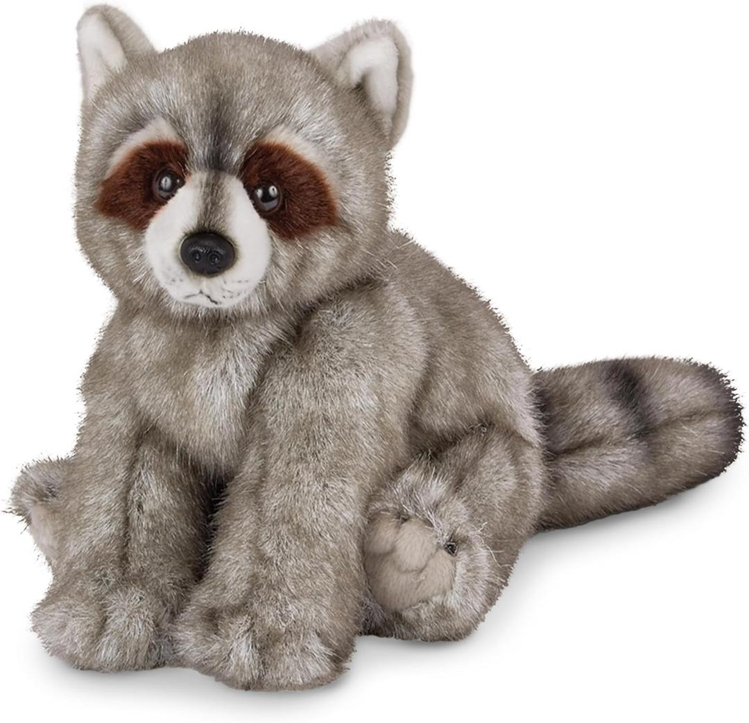 Bearington Rocko Raccoon Stuffed Animal - 13" Realistic Raccoons Plush Toys with Soft Faux Fur, Poseable Body and Bean Bag Weighted Paws - Lifelike Raccoon Plushies Gift for Kids and Animal Lovers