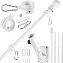 BONWIN White Flag Pole Kit for House, 5 FT Thickened Stainless Steel Porch Wall Mount Flagpole for 3x5' Flag, 1" Tangle Free Rotating Flag Pole Rings & 180 Adjustable Multi-Positions Bracket Holder
