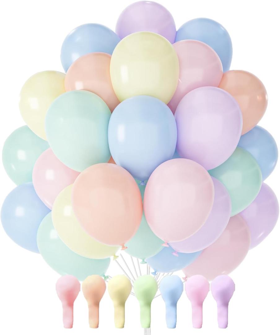 PartyWoo Pastel Balloons 50 pcs 12 Inch Pastel Rainbow Color Assorted Latex Balloons whit Pink Blue Purple Yellow for Graduation Baby Shower Gender Reveal Easter Birthday Party Decorations