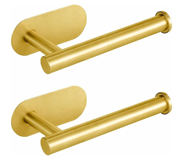 Toilet Paper Holder Self Adhesive, Eolax Toilet Roll Holder no Drilling for Bathroom Washroom, Tissue Roll Holders Wall Mount, Stainless Steel (2 Pack, Gold)